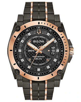 Bulova Precisionist Rose Gold Tone Black Diamond Dial Watch 98D149