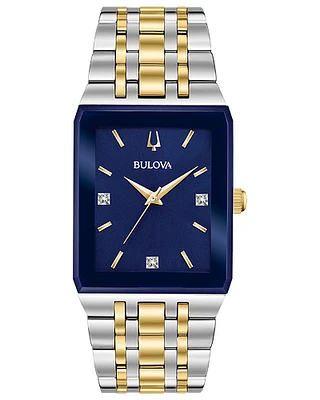 Bulova Quadra Blue Dial Diamond Rectangular Steel Watch 98D154