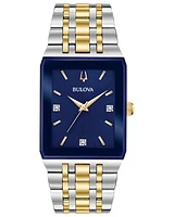 Bulova Quadra Blue Dial Diamond Rectangular Steel Watch 98D154