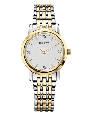 Bulova Classic Women's Gold Diamonds White Dial Watch 98P115