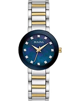 Bulova Futuro Women's Diamonds Rose Gold Blue Dial Watch 98P157