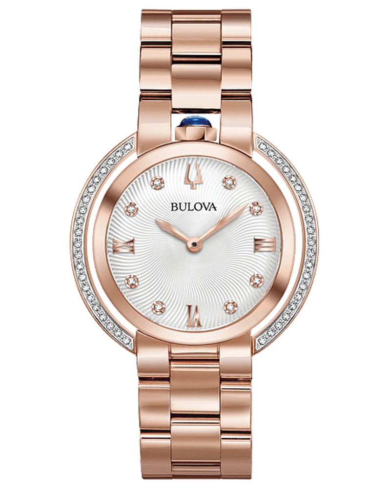 Bulova Rubaiyat Women's Rose Gold White Dial Diamond Watch 98R248