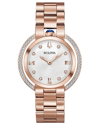 Bulova Rubaiyat Women's Rose Gold White Dial Diamond Watch 98R248