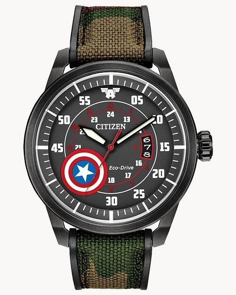 Citizen Eco-Drive Captain America Black-Tone Watch (Model AW1367-05W)