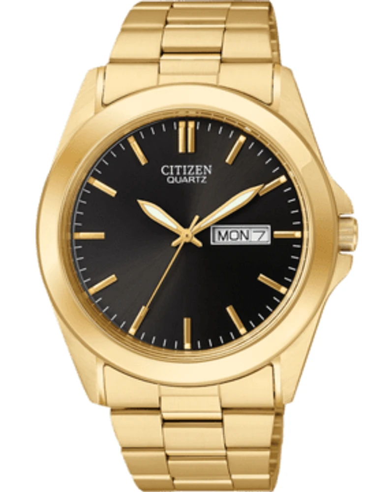 Citizen Quartz Gold-Tone Watch with Black Dial (Model BF0582-51F)