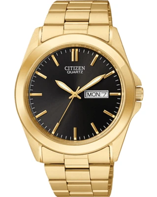 Citizen Quartz Gold-Tone Watch with Black Dial (Model BF0582-51F)