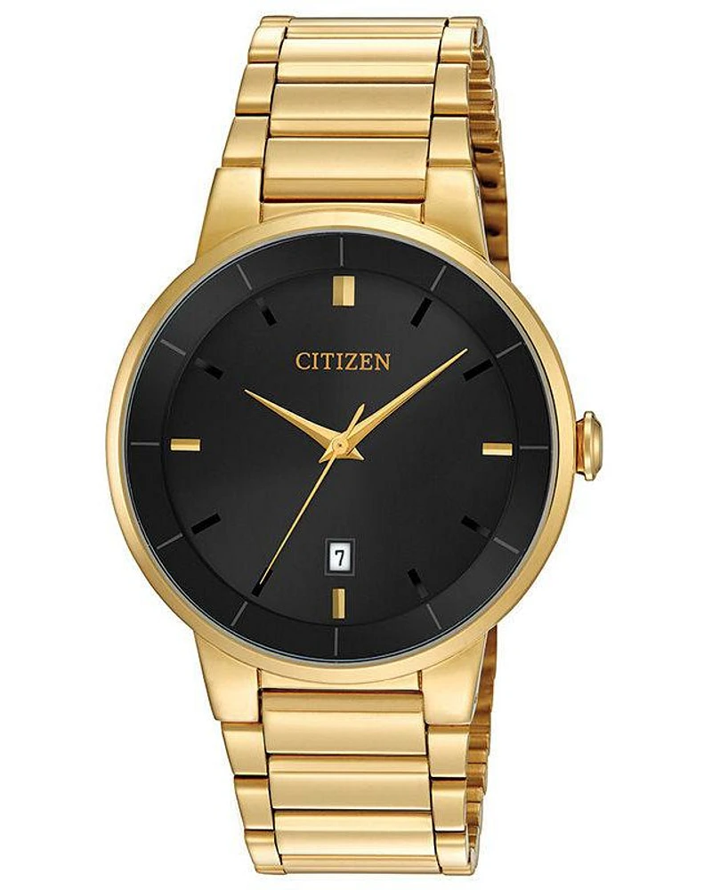 Citizen Quartz Gold-Tone Watch with Black Dial (Model BI5012-53E)