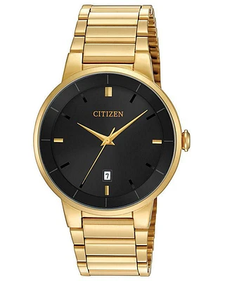 Citizen Quartz Gold-Tone Watch with Black Dial (Model BI5012-53E)