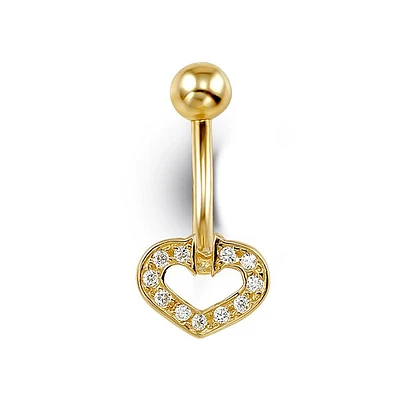 CZ Open Heart Belly Ring in 14K Gold