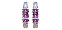 February Amethyst & Diamond 3-stone Stud Earrings in White Gold