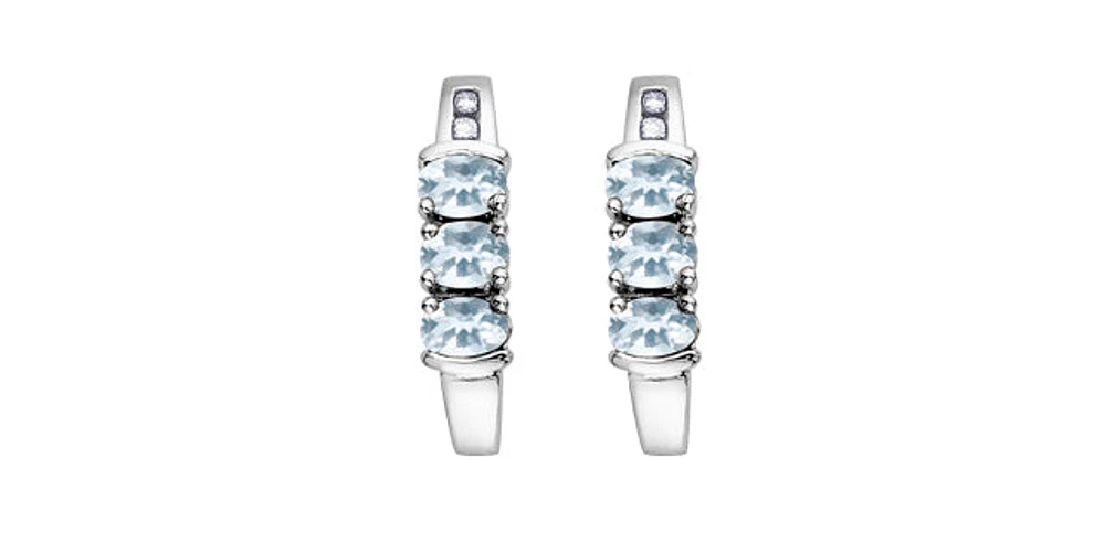 March Aquamarine & Diamond 3-stone Stud Earrings in White Gold