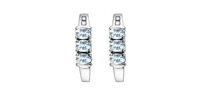 March Aquamarine & Diamond 3-stone Stud Earrings in White Gold