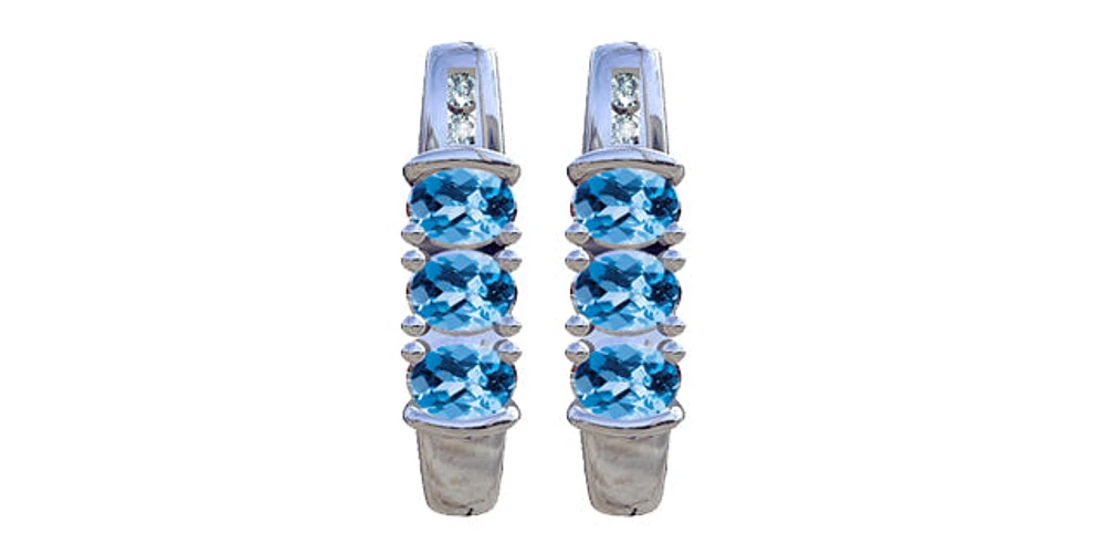 December Blue Topaz & Diamond 3-stone Stud Earrings in  White Gold