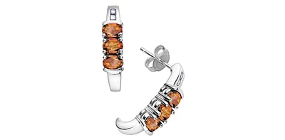 November Citrine & Diamond 3-stone Stud Earrings in White Gold