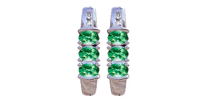 May Emerald & Diamond 3-stone Stud Earrings in White Gold