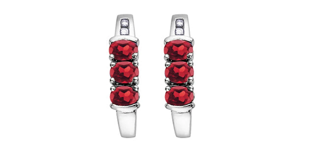 January Garnet & Diamond 3-stone Stud Earrings in White Gold