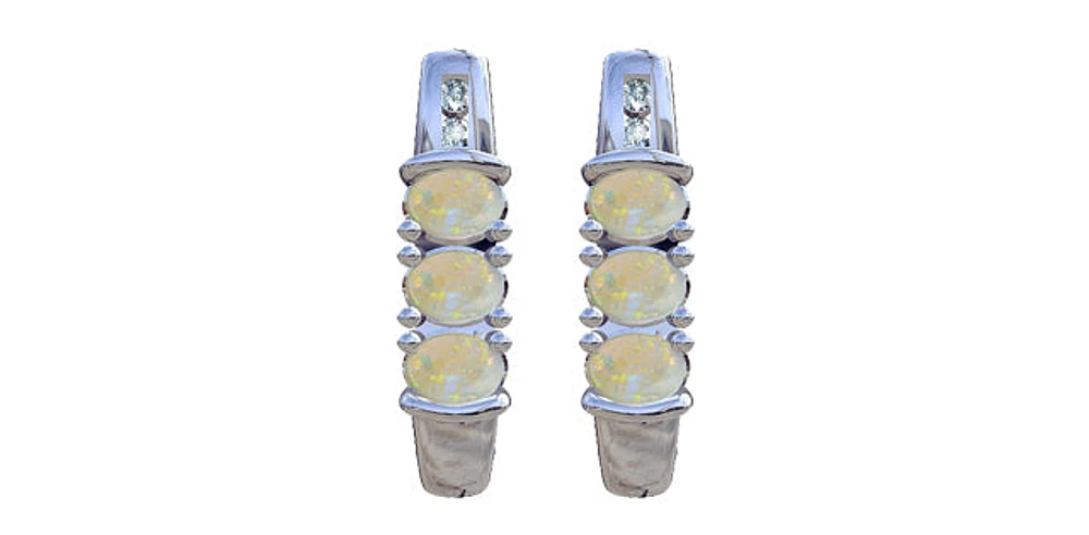 October Opal & Diamond 3-stone Stud Earrings in White Gold