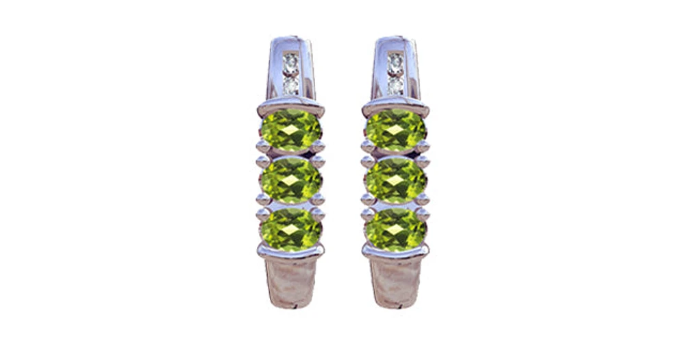 August Peridot & Diamond 3-stone Stud Earrings in White Gold