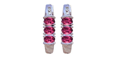 Pink Tourmaline & Diamond 3-stone Stud Earrings in White Gold