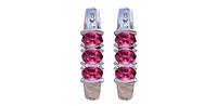 Pink Tourmaline & Diamond 3-stone Stud Earrings in White Gold