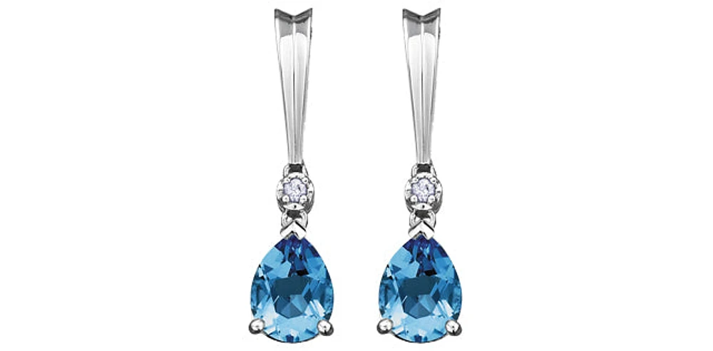 Blue Topaz Diamonds Drop Earrings in White Gold