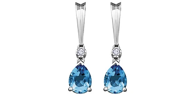 Blue Topaz Diamonds Drop Earrings in White Gold