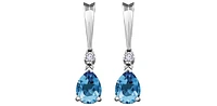 Blue Topaz Diamonds Drop Earrings in White Gold