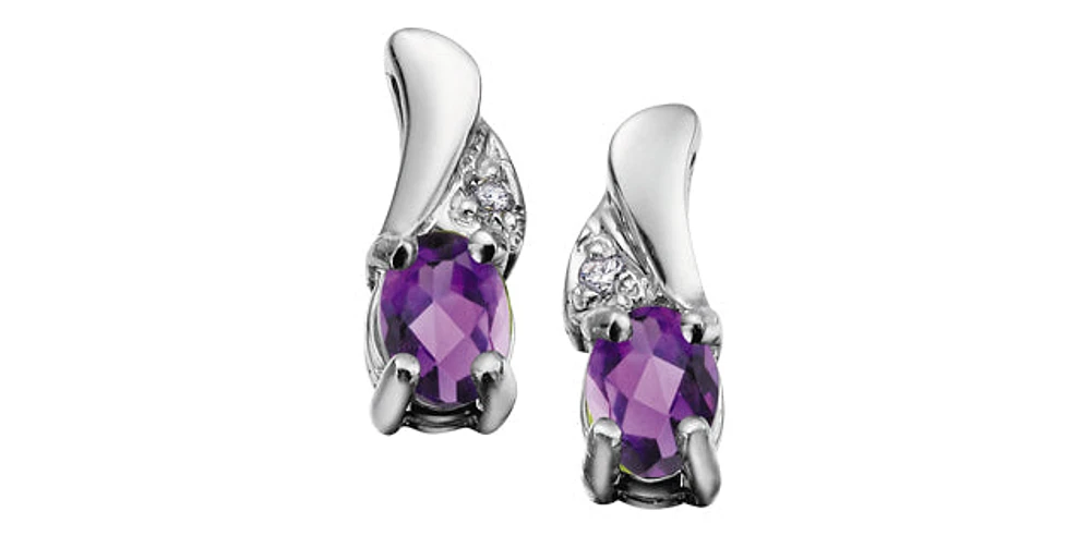 Amethyst Diamond Accent Stud Earring in White Gold