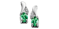 Emerald Diamond Accent Stud Earring in White Gold