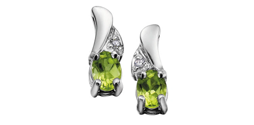 Peridot Diamond Accent Stud Earring in White Gold