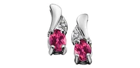 Pink Tourmaline Diamond Accent Stud Earring in White Gold