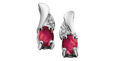 Ruby Diamond Accent Stud Earring in White Gold