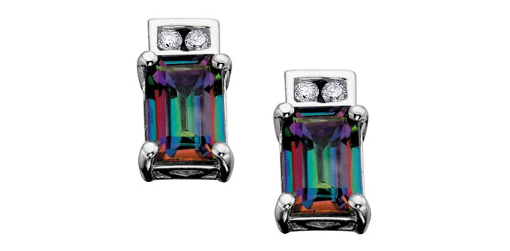 Mystic Topaz & Diamond Stud Earrings in White Gold