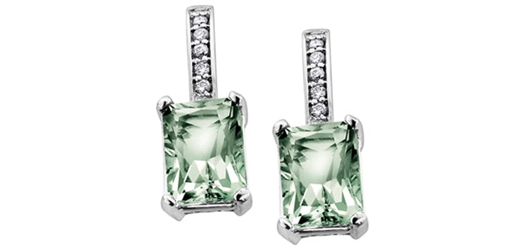 Green Amethyst & Diamond Drop Earring in White Gold