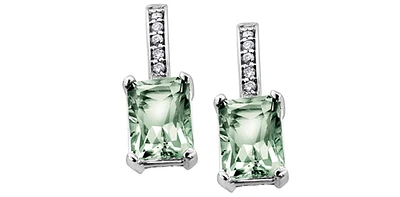 Green Amethyst & Diamond Drop Earring in White Gold