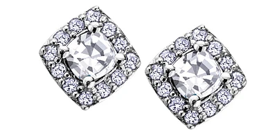 April White Topaz Halo Diamonds Stud Earrings in White Gold