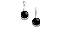 Onyx & Diamond Drop Earrings in White Gold