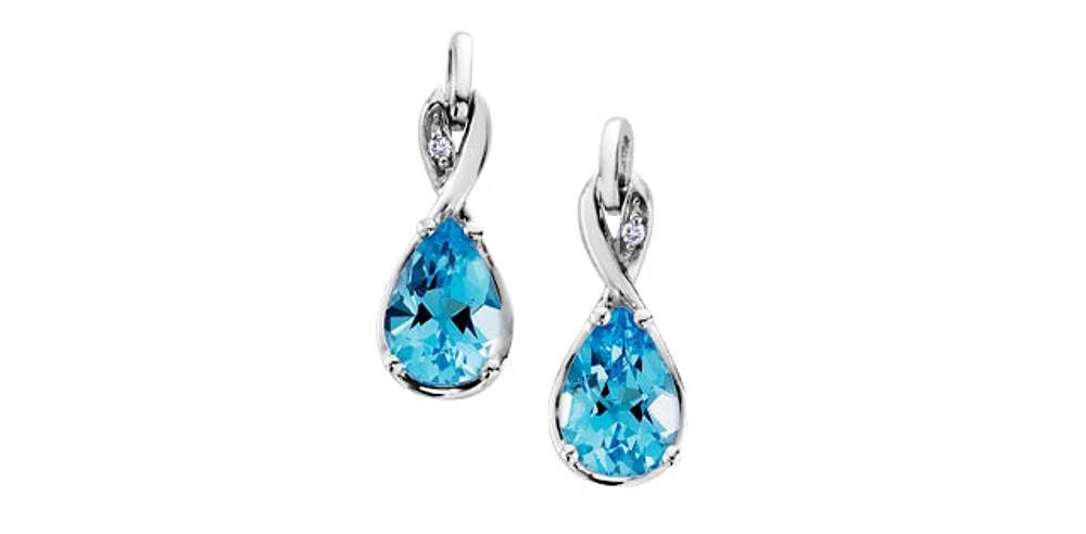 Blue Topaz & Diamond Drop Earrings in Yellow Gold