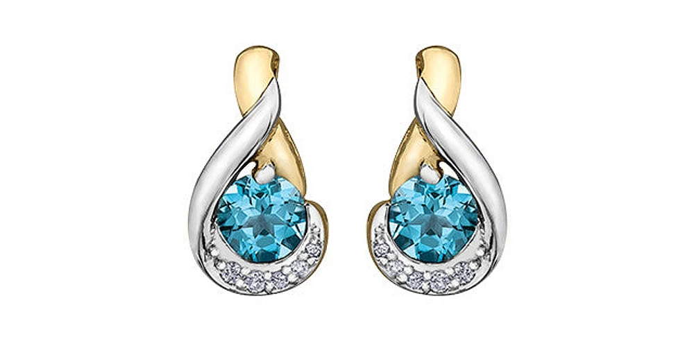 Blue Topaz & Diamonds Drop Earrings in Yellow Gold