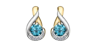 Blue Topaz & Diamonds Drop Earrings in Yellow Gold