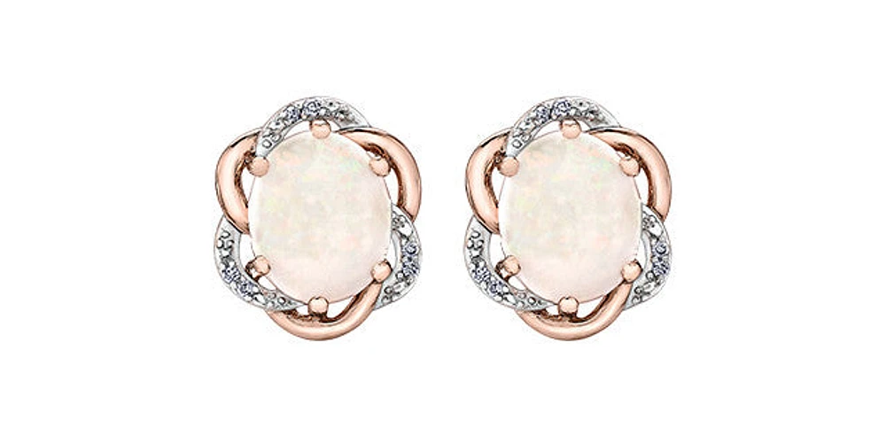 Opal & Diamonds Stud Earrings in Rose & White Gold