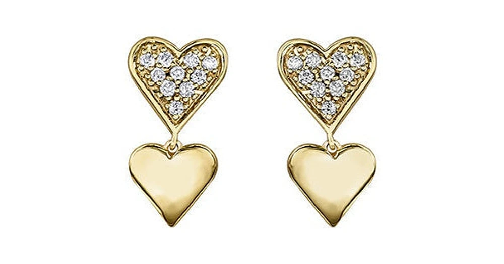 0.10 ct T. W. Double Heart Gold Earrings