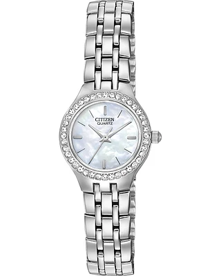 Citizen Quartz Watch Silver-tone with Crystal Accents and Mother-of-Pearl Dial (Model EJ6040-51D)