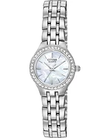 Citizen Quartz Watch Silver-tone with Crystal Accents and Mother-of-Pearl Dial (Model EJ6040-51D)