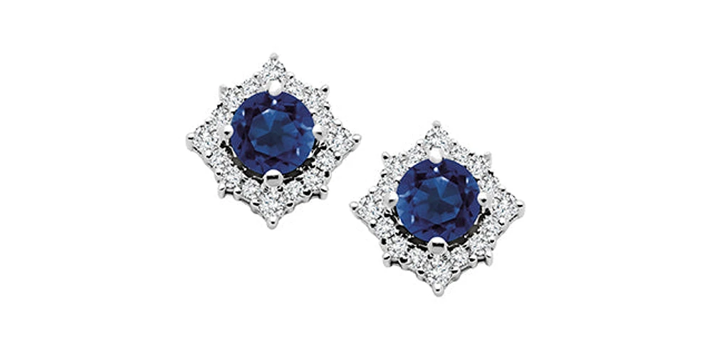 Sapphire Diamonds Halo Cluster Stud Earrings in 14kt White Gold