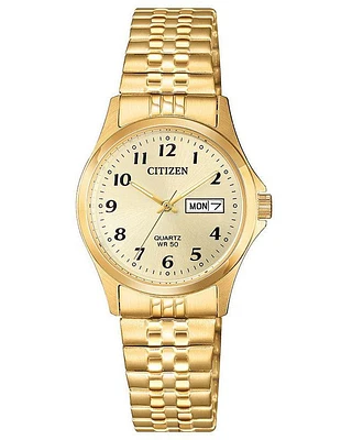 Citizen Quartz Gold-Tone Watch with Silver Dial (Model EQ2002-91P)