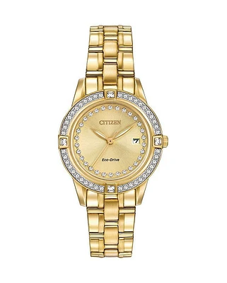 Citizen Eco-Drive Crystal Accent Gold-Tone Watch with Champagne Dial (Model FE1152-52P)