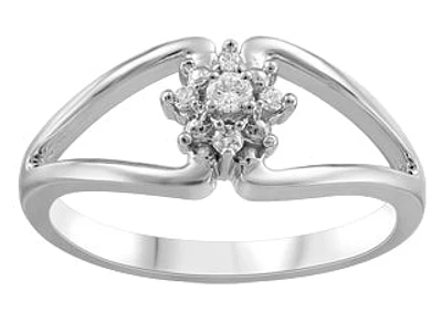 0. 065 ct T.W. Solitaire Flower Split Shank White Gold Ladies Ring