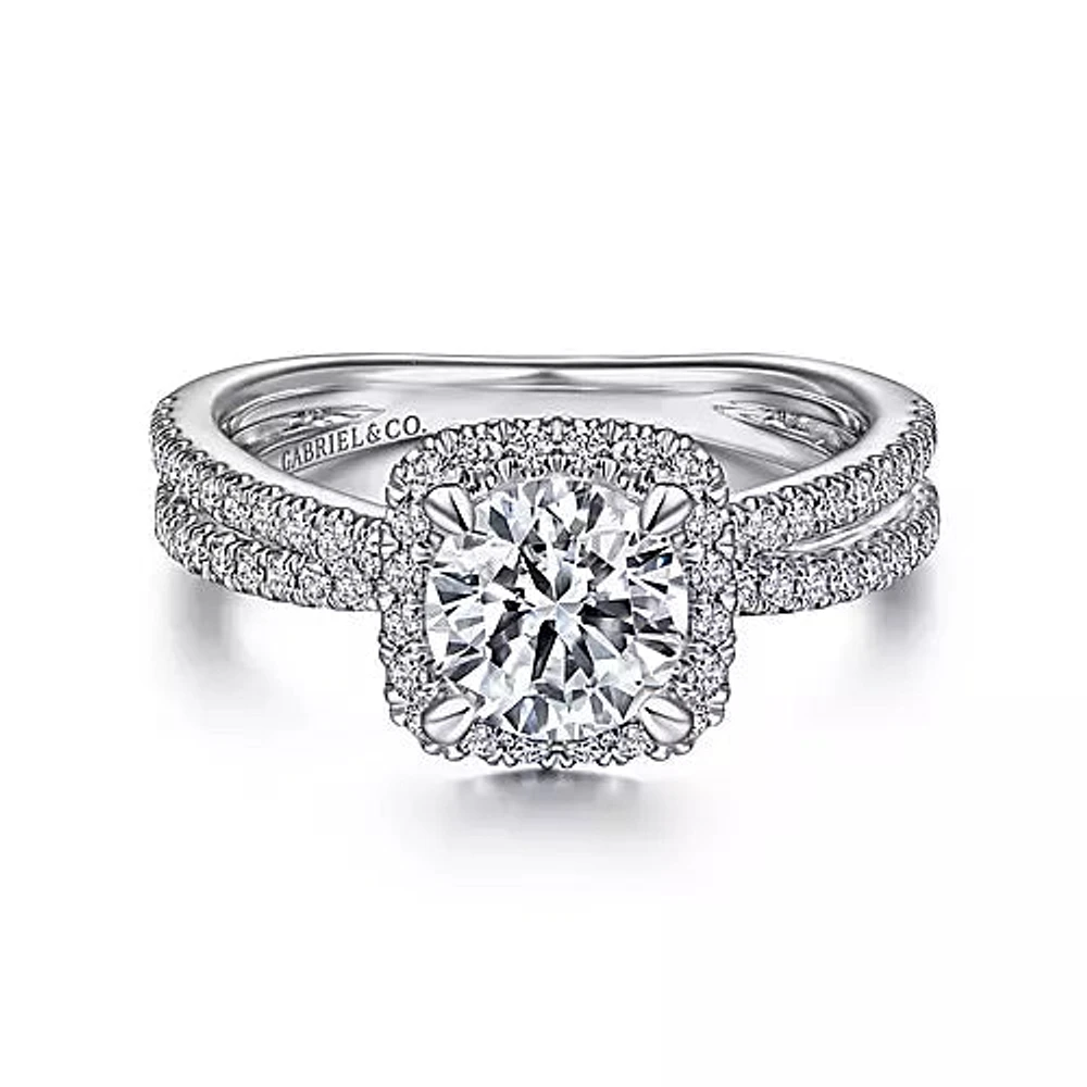 Gabriel & Co-14k White Gold Cushion Halo Round Diamond Engagement Ring - 0.39 ct