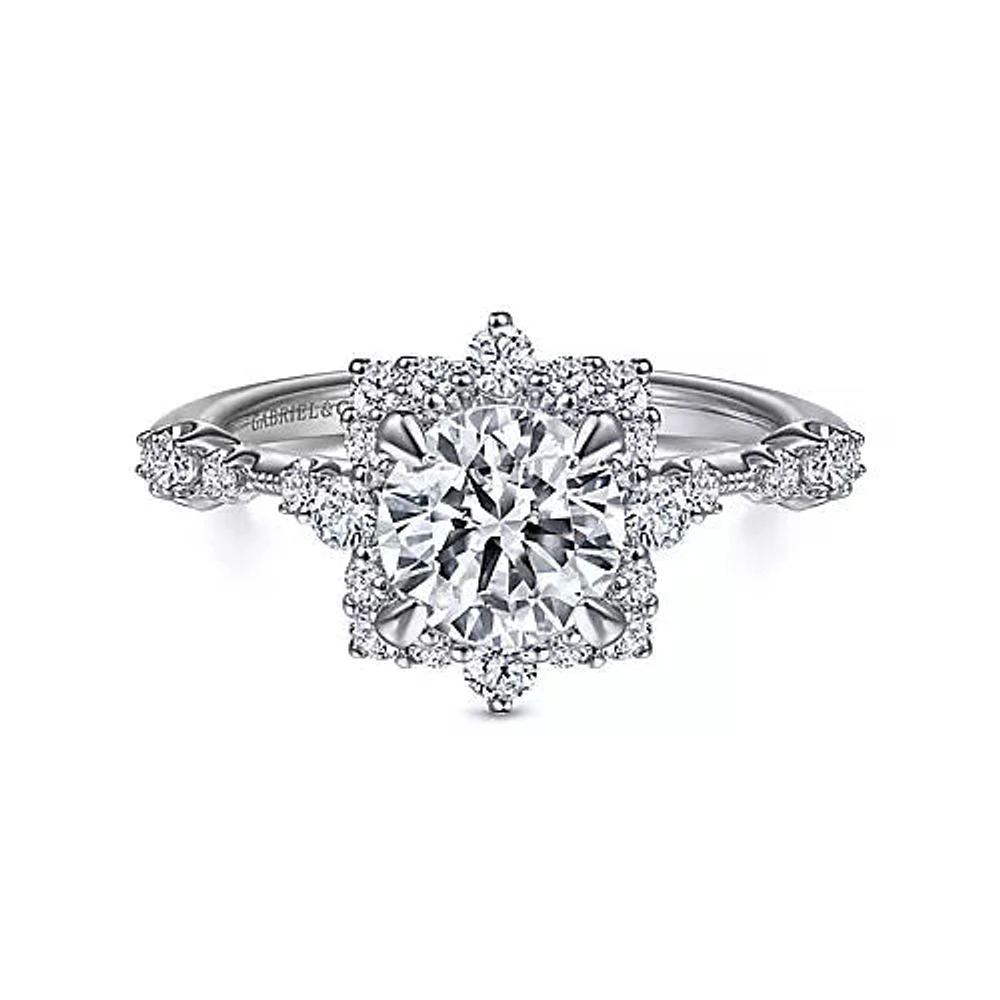 Gabriel & Co-14k White Gold Fancy Halo Round Diamond Engagement Ring - 0.37 ct